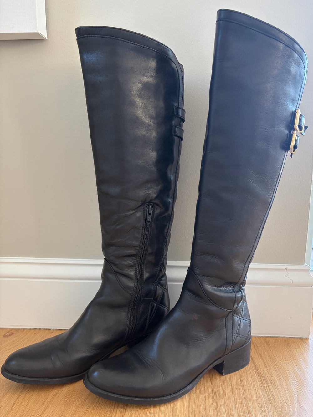 Stelle Monelle Made in Italy Black Leather Quilted Tall Riding Boots EU 39 - Picture 3 of 13